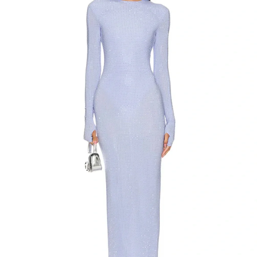 Alex Perry Crystal-jersey Long-sleeve Dress - Blue